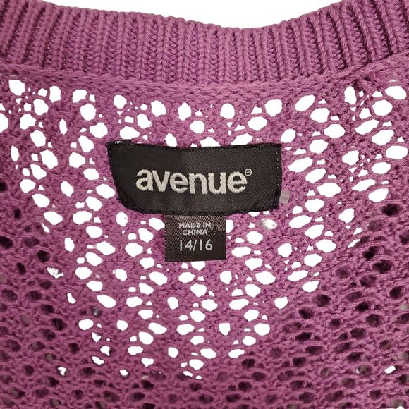 Avenue Size 14 16 Cardigan Open Knit Sweater Layering Purple Cotton 3/4 Sleeve - Picture 6 of 6